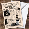 Born In 2003 Newspaper Birthday Facts Any Year Any Age Personalised Card