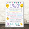Born In 1960 Colour Birthday Facts Any Year Any Age Personalised Birthday Print