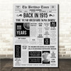 Born In 1915 Grey Newspaper Birthday Facts Any Year Any Age Personalised Print