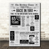 Born In 1961 Grey Newspaper Birthday Facts Any Year Any Age Personalised Print