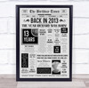 Born In 2013 Grey Newspaper Birthday Facts Any Year Any Age Personalised Print