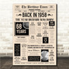 Born In 1958 Newspaper Birthday Facts Any Year Any Age Personalised Print