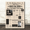 Born In 2008 Newspaper Birthday Facts Any Year Any Age Personalised Print