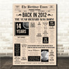 Born In 2012 Newspaper Birthday Facts Any Year Any Age Personalised Print