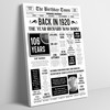 Born In 1920 White Newspaper Birthday Facts Any Year Any Age Personalised Print