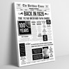 Born In 1926 White Newspaper Birthday Facts Any Year Any Age Personalised Print