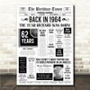 Born In 1964 White Newspaper Birthday Facts Any Year Any Age Personalised Print