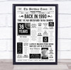 Born In 1990 White Newspaper Birthday Facts Any Year Any Age Personalised Print