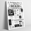 Born In 2001 White Newspaper Birthday Facts Any Year Any Age Personalised Print