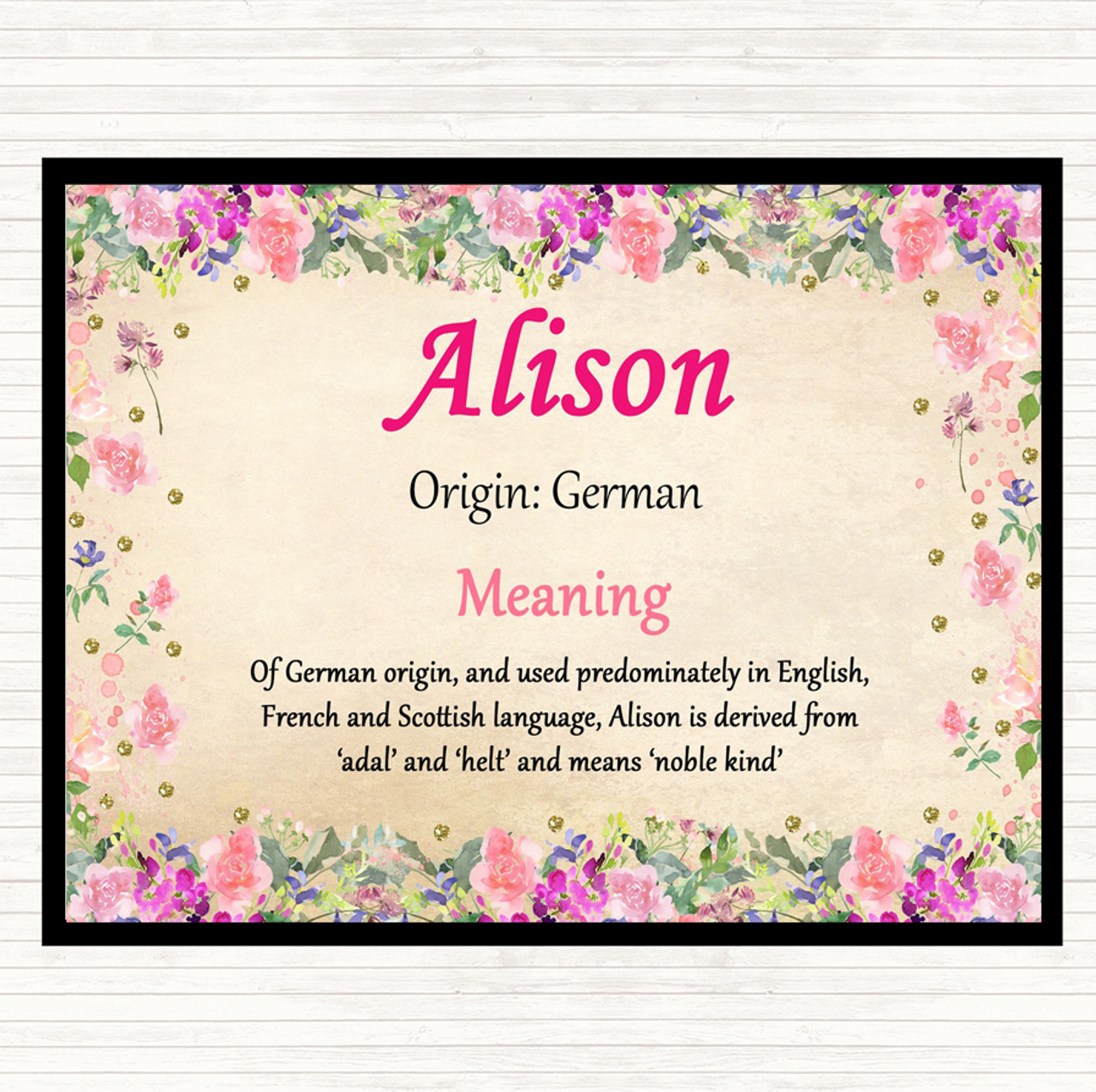 Alison Name Meaning Mouse Mat Floral - Party Animal Print