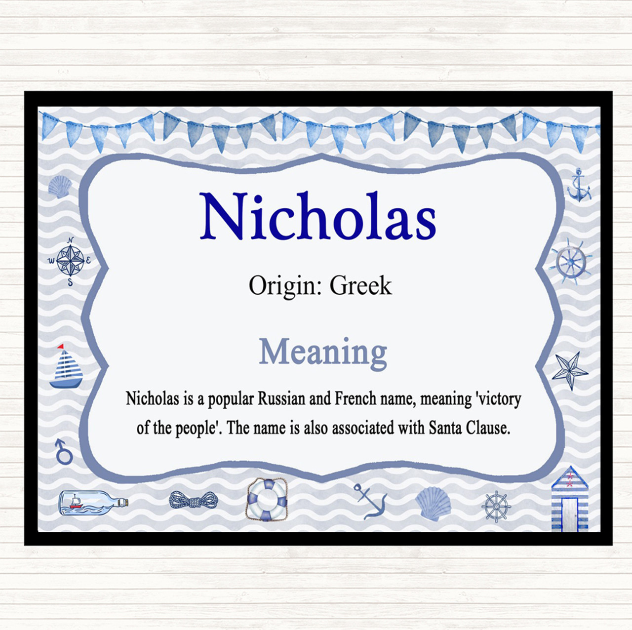 Nicholas Name Meaning Mouse Mat Nautical - Party Animal Print