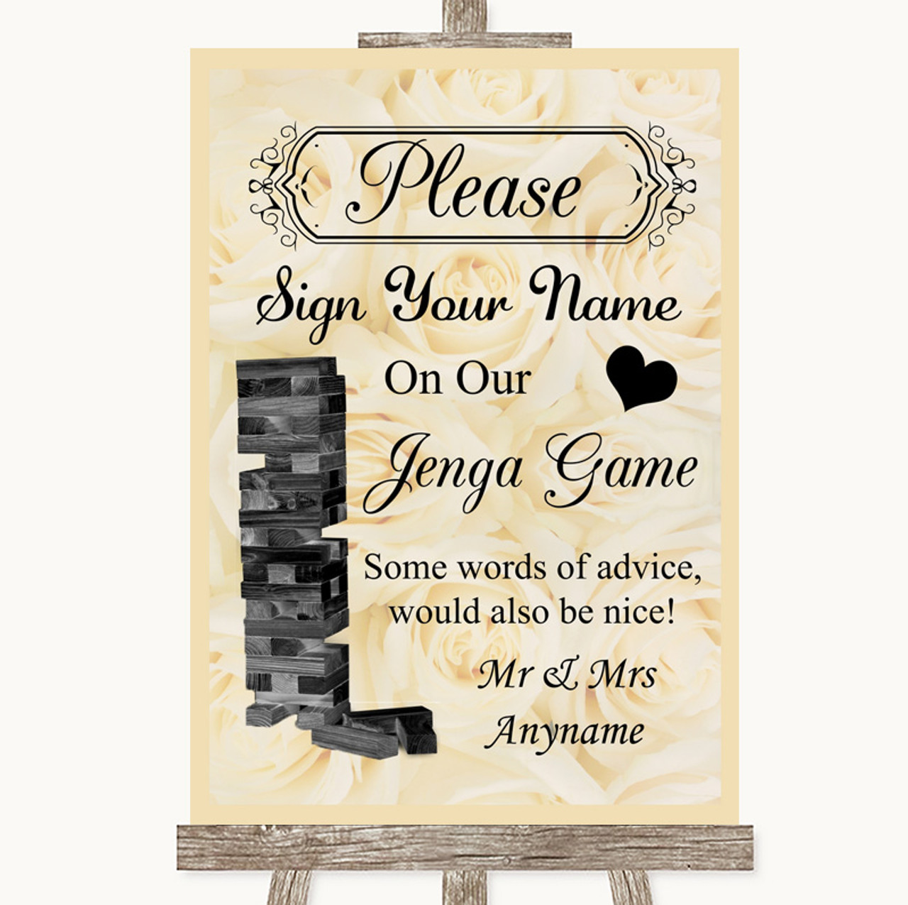 Chalk Sketch Jenga Guest Book Personalised Wedding Sign 