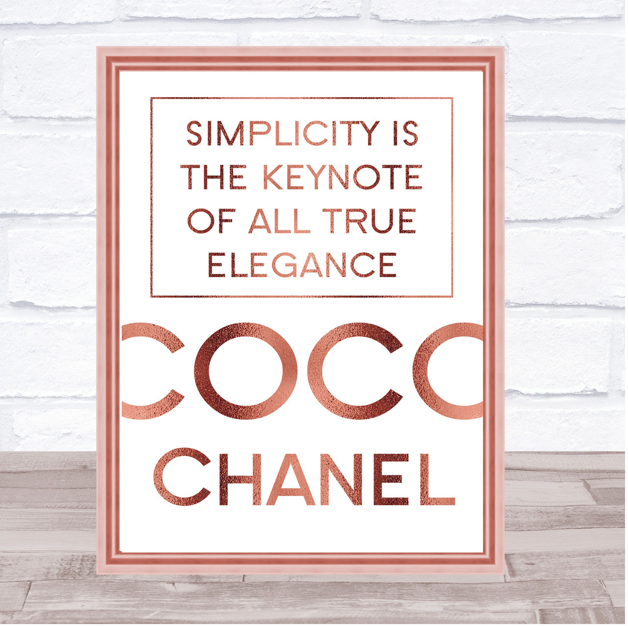 Rose Gold Coco Chanel Simplicity Quote Wall Art Print Party - Main Image
