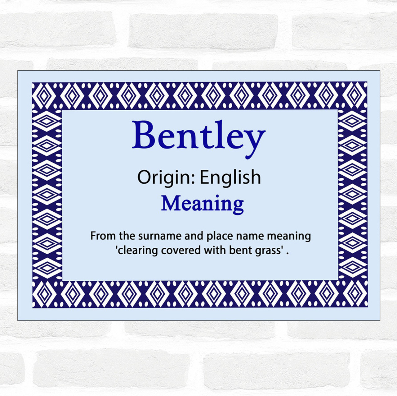 Bentley Name Meaning Blue Certificate - Party Animal Print