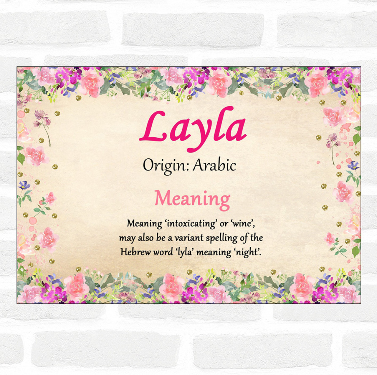 Layla Name Meaning Floral Certificate Party Animal Print