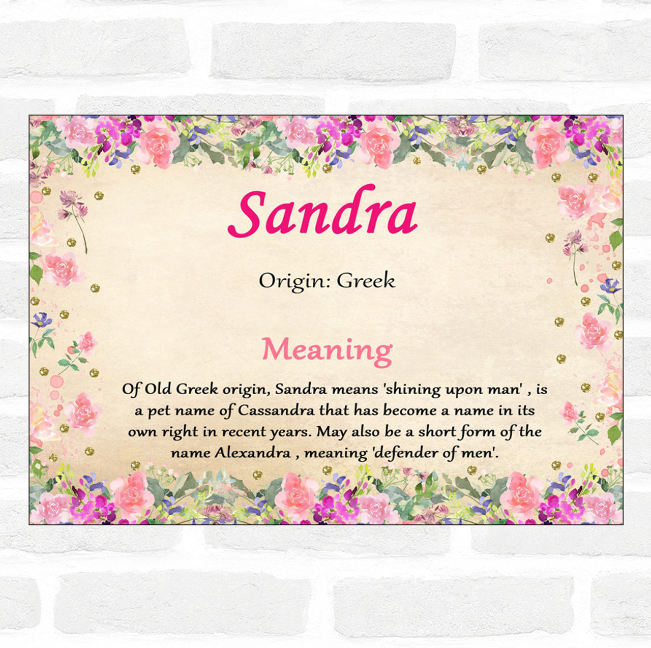 Sandra Name Meaning Floral Certificate - Party Animal Print