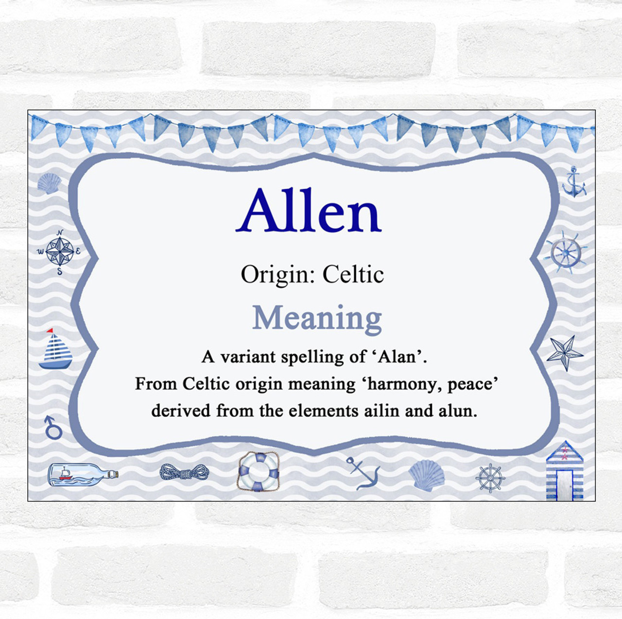 Allen Name Meaning Nautical Certificate - Party Animal Print