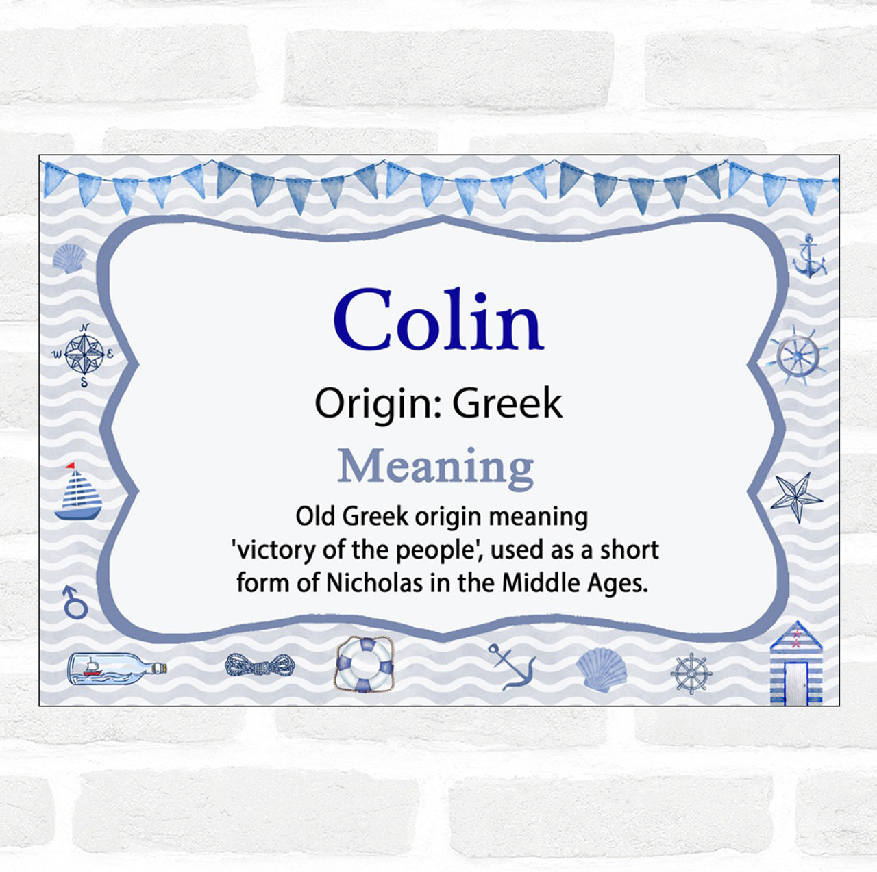 Colin Name Meaning Nautical Certificate - Party Animal Print