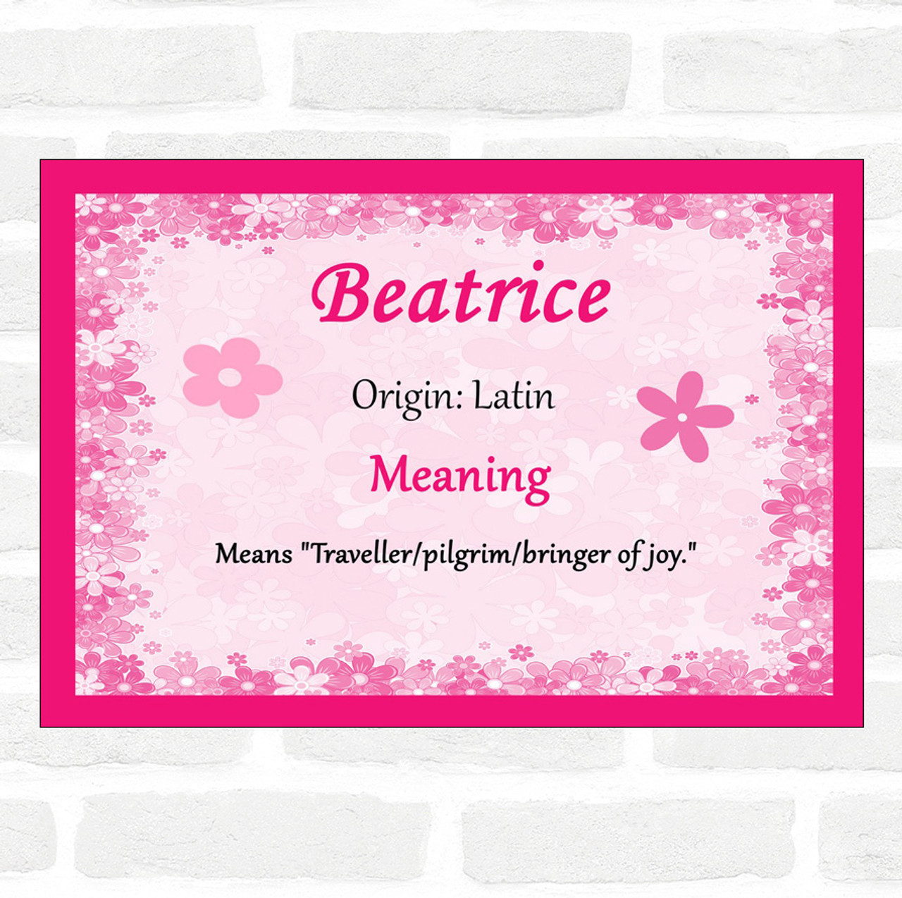 Beatrice Name Meaning Pink Certificate Party Animal Print