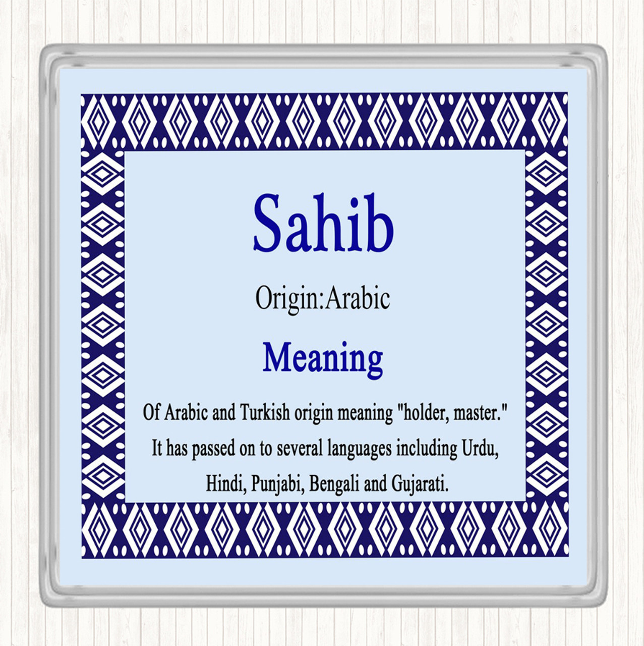 Sahib Name Meaning Coaster Blue Party Animal Print