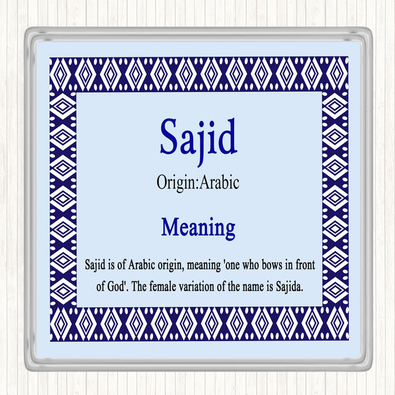 Sajid Name Meaning Coaster Blue Party Animal Print