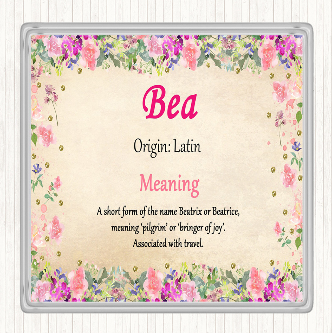 Bea Name Meaning Coaster Floral Party Animal Print