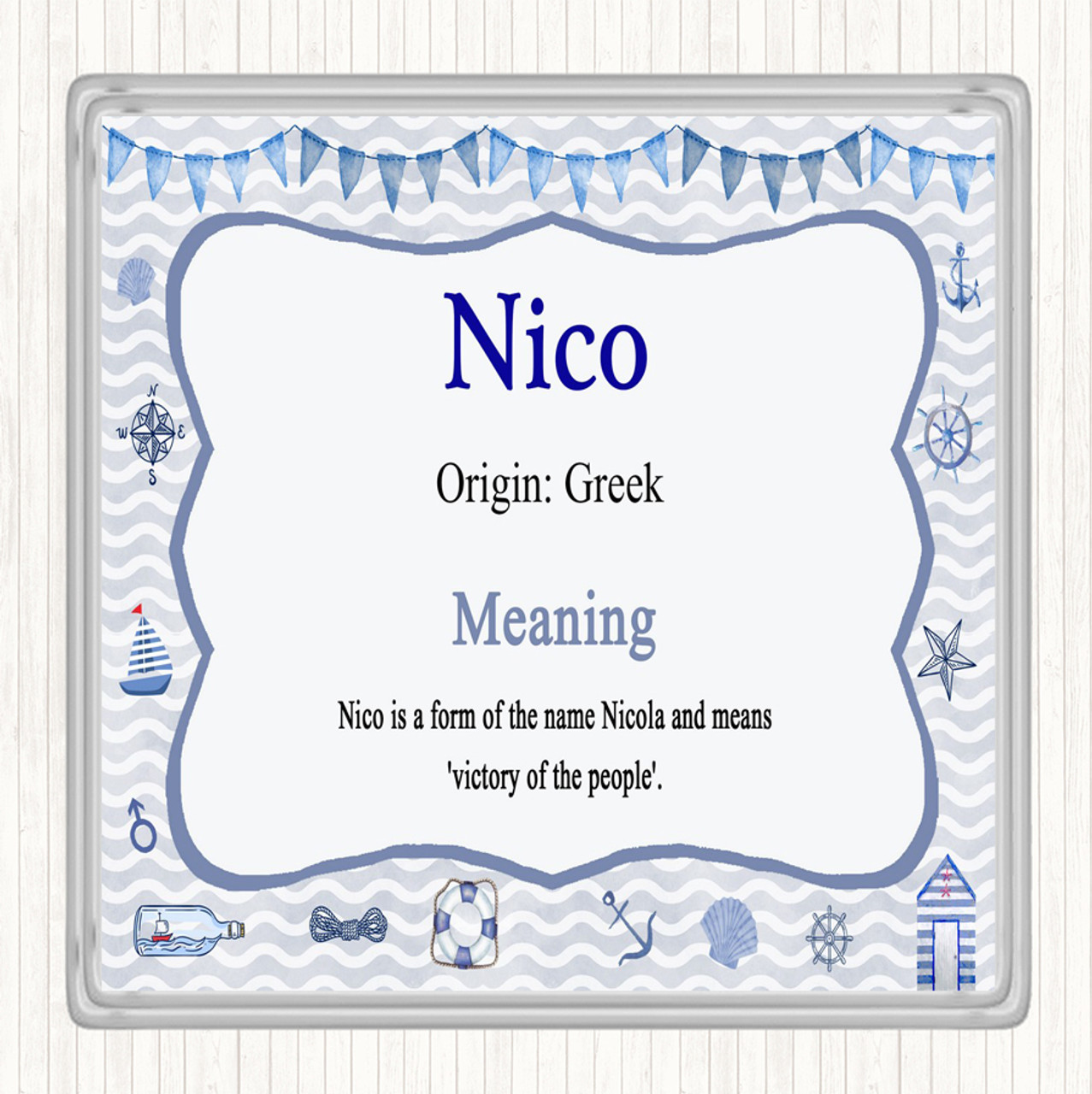 Nico Name Meaning Coaster Nautical - Party Animal Print
