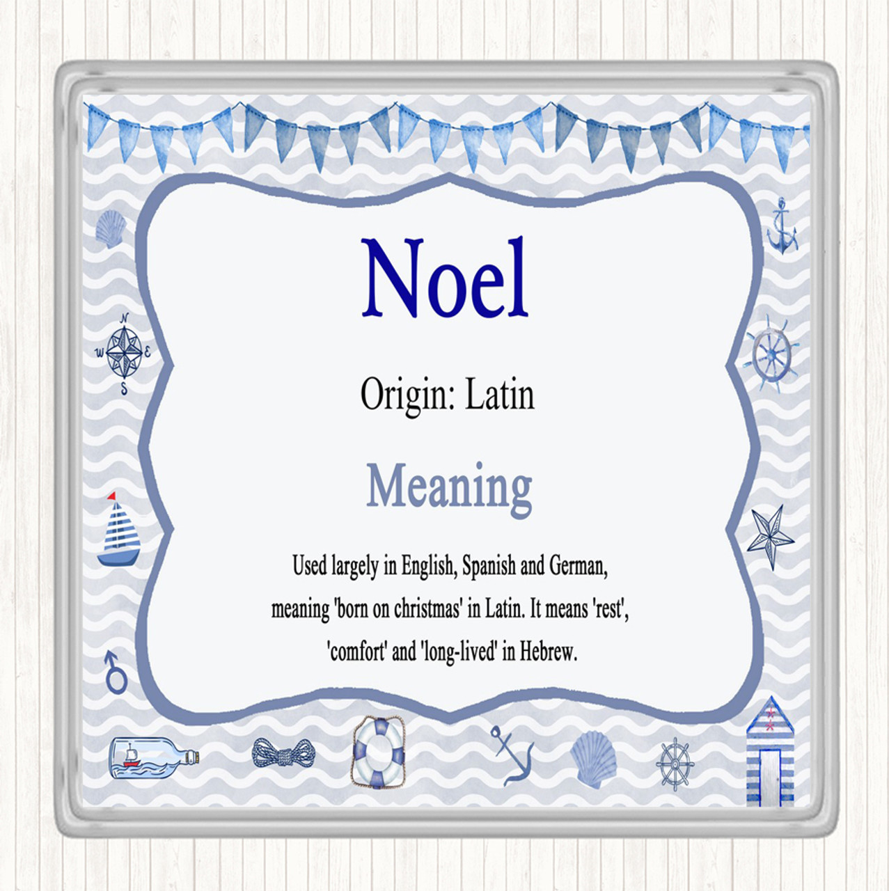 Noel Name Meaning Coaster Nautical - Party Animal Print