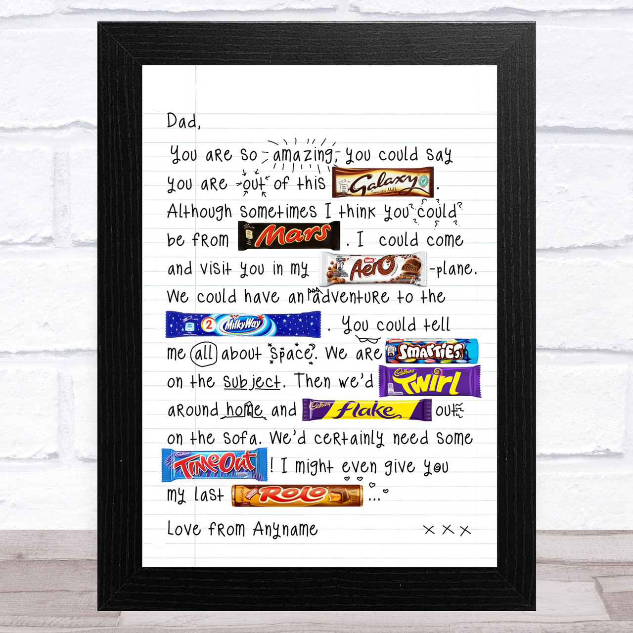 Chocolate Doodle Letter To Dad Personalised Dad Father's Day Gift