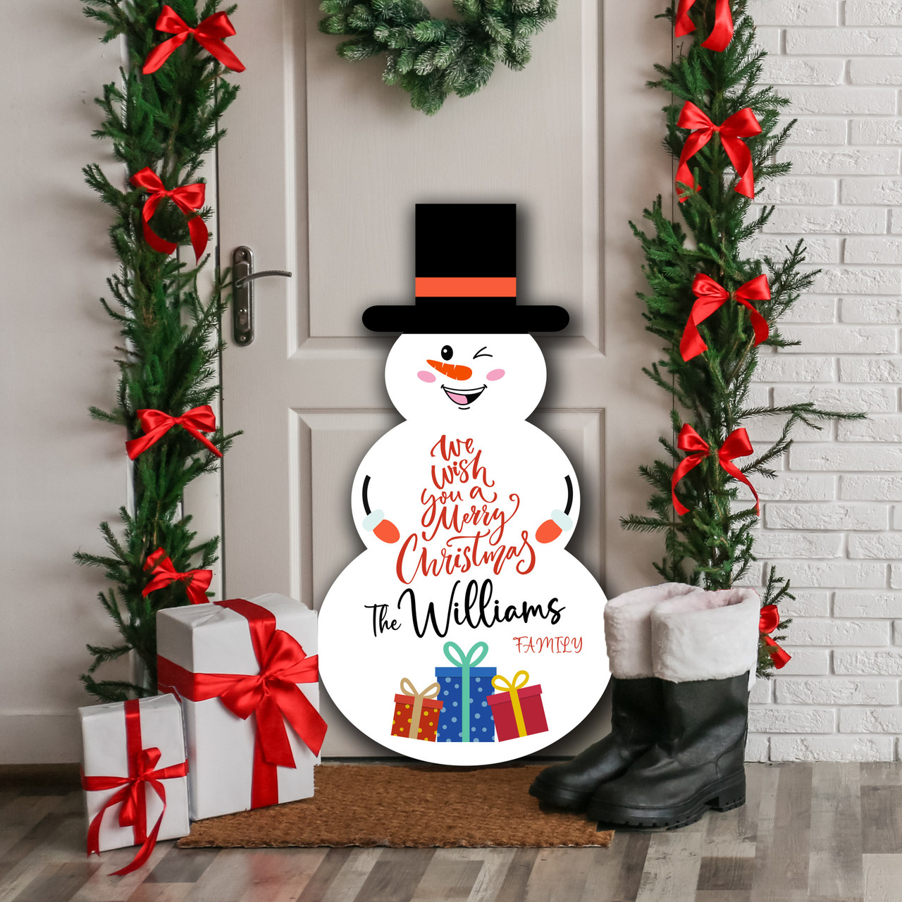 happy winking personalised snowman decoration christmas indoor