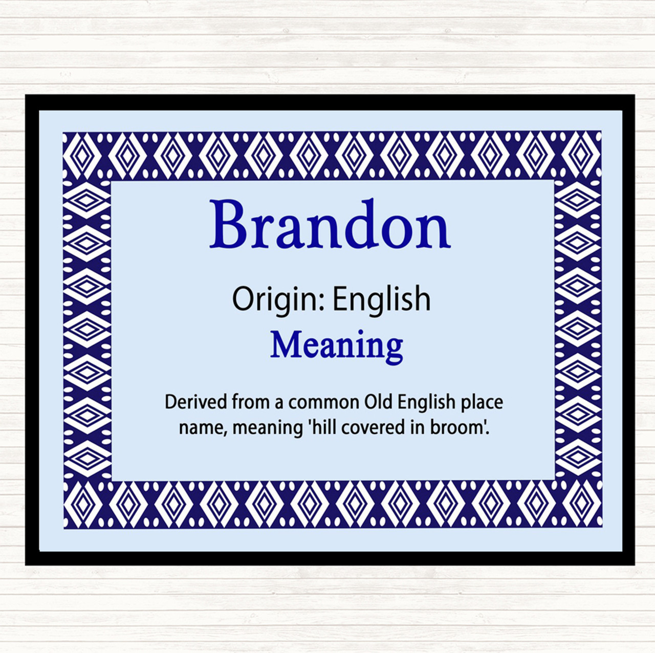 Brandon Name Meaning Placemat Blue - Party Animal Print