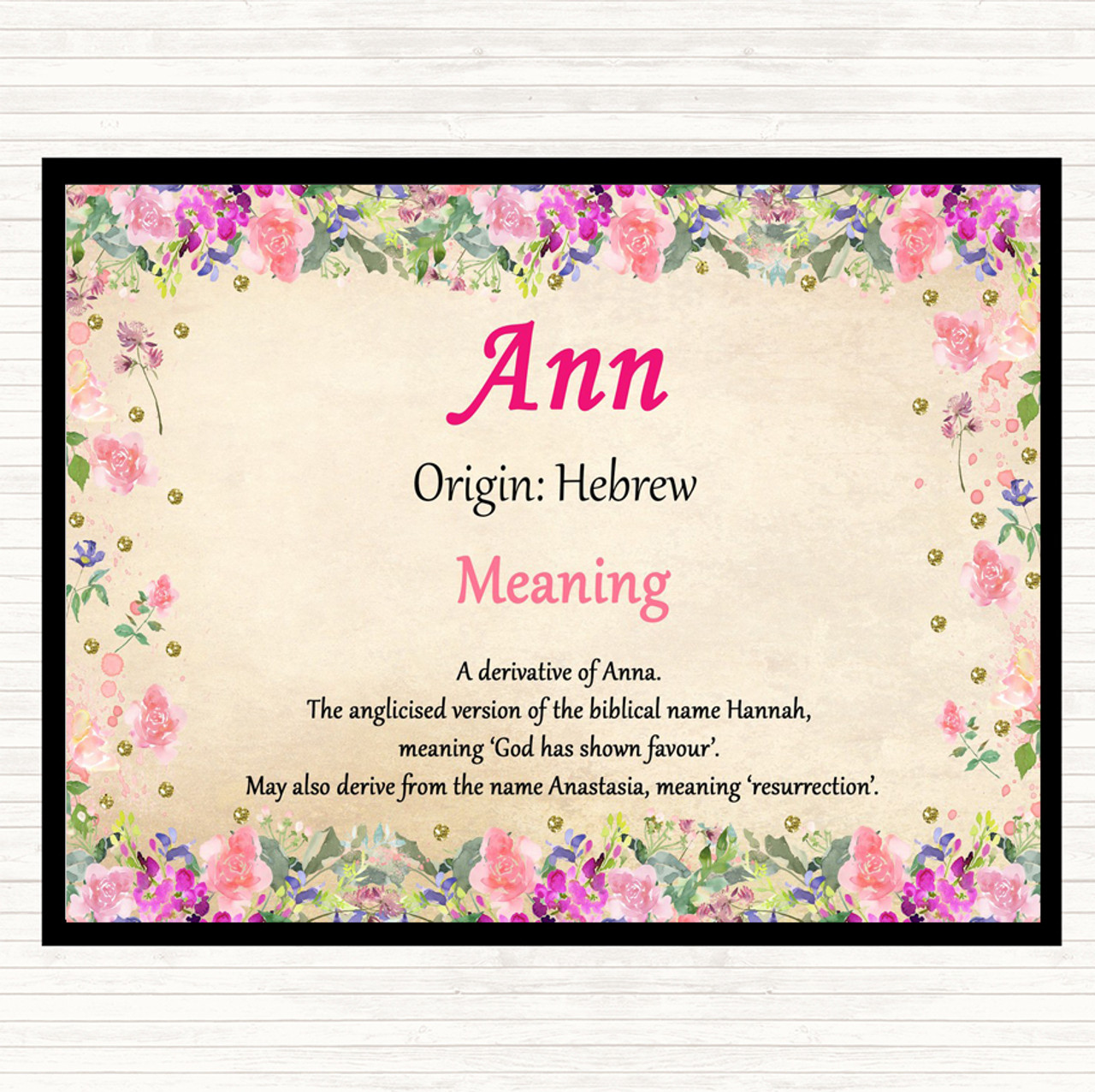 Ann Name Meaning Placemat Floral - Party Animal Print