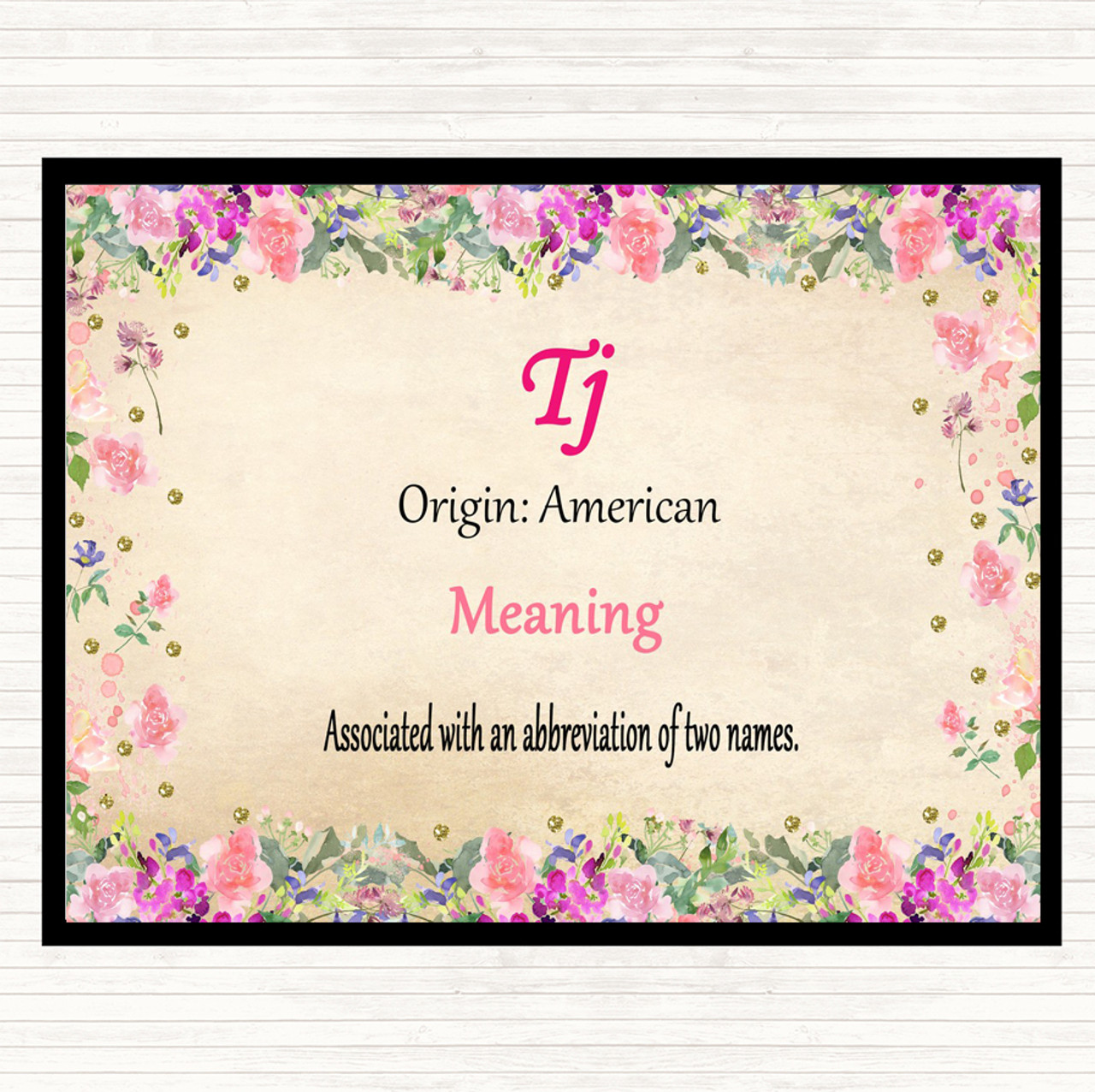 Tj Name Meaning Placemat Floral - Party Animal Print