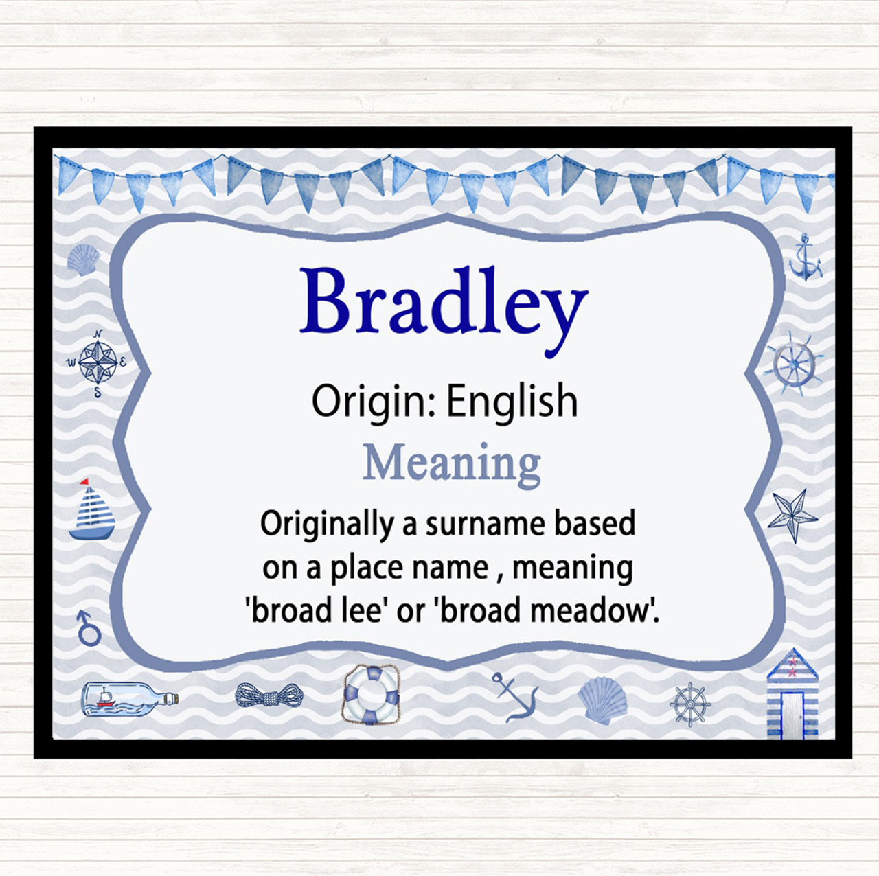Bradley Name Meaning Placemat Nautical - Party Animal Print