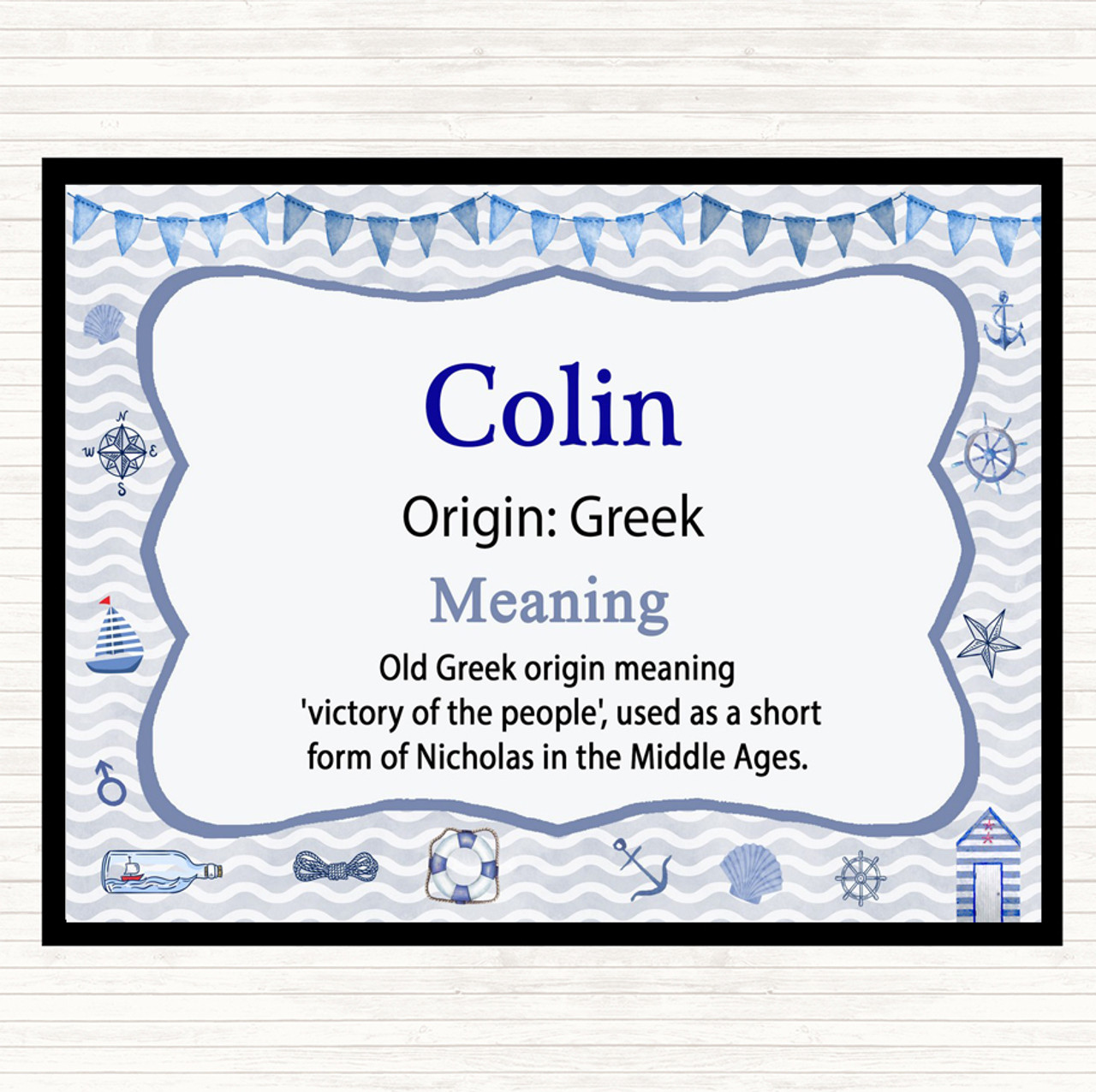 Colin Name Meaning Placemat Nautical - Party Animal Print