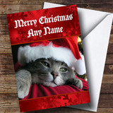 Cute Cat With A Christmas Hat Customised Christmas Card