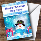 Blue Snowman In A Hat Christmas Card Customised