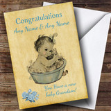 Pretty Vintage Blue Baby Boy Grandson Customised Sibling Card