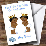 Cute Twin Baby Black Boys Godmother Customised Thank You Card