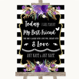 Black & White Stripes Purple Today I Marry My Best Friend Wedding Sign
