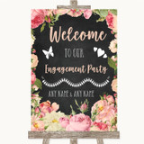 Chalkboard Style Pink Roses Welcome To Our Engagement Party Wedding Sign