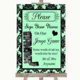 Mint Green Damask Jenga Guest Book Customised Wedding Sign