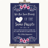 Navy Blue Pink & Silver Puzzle Piece Guest Book Customised Wedding Sign
