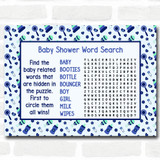 Boys Blue & Green Baby Shower Games Word Search Cards
