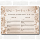 Floral Baby Shower Games Whats in Your Bag Purse Cards
