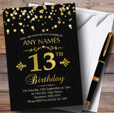 Gold Confetti Black Striped 13th Customised Birthday Party Invitations