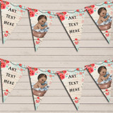 Vintage Shabby Chic Floral Brown Dark Skinned Boy Children's Birthday Bunting