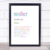 Word Definition Mother Rainbow Quote Print