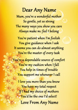 Yellow Floral Wonderful Mother Personalised Poem Certificate