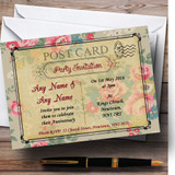 Floral Vintage Paris Shabby Chic Postcard Customised Anniversary Party Invitations